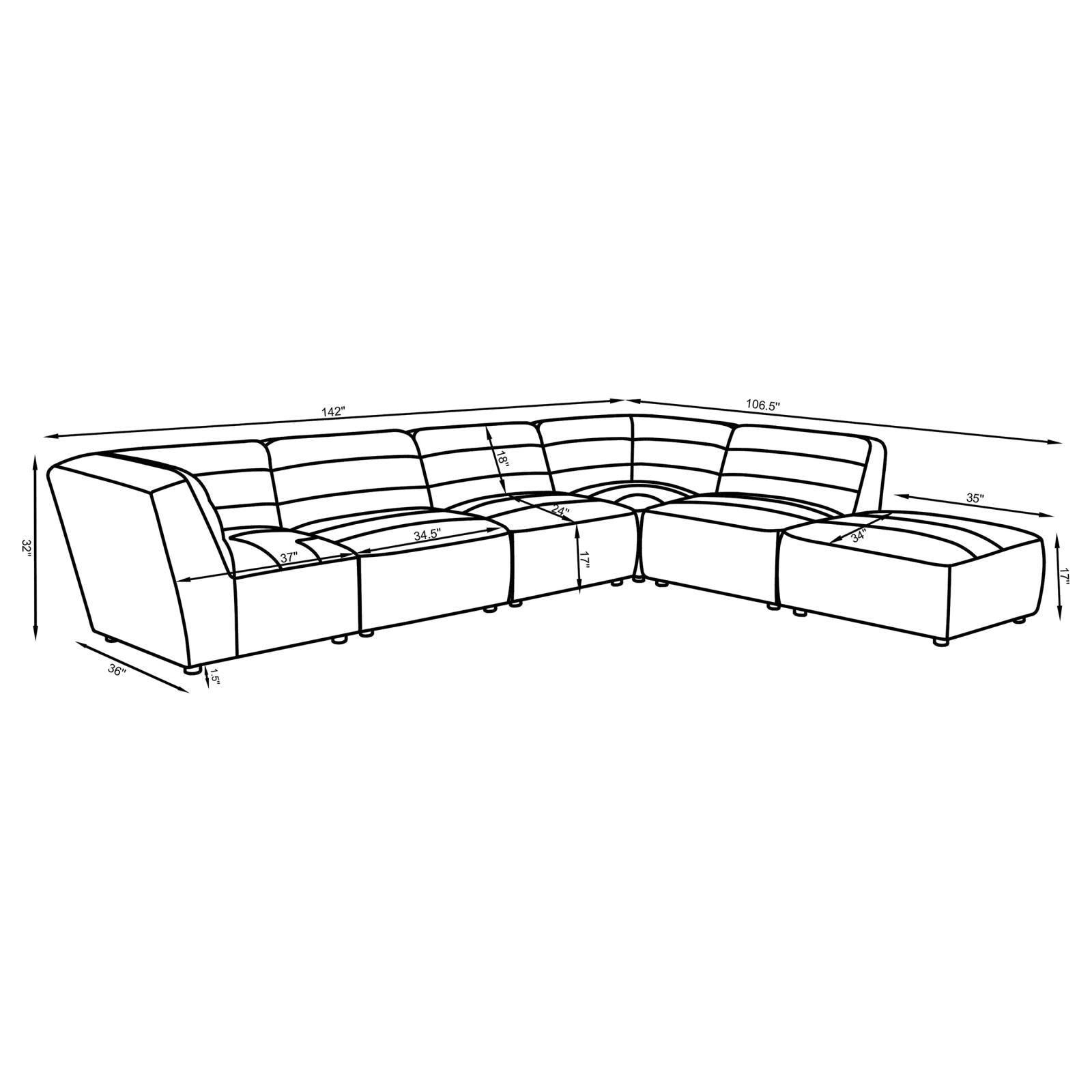 Sunny 6-piece Upholstered Modular Sectional Sofa Charcoal close detail