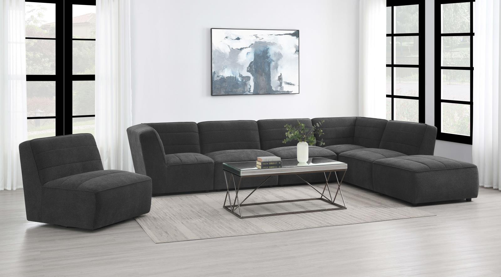 Top view of Sunny Square Upholstered Ottoman in dark charcoal