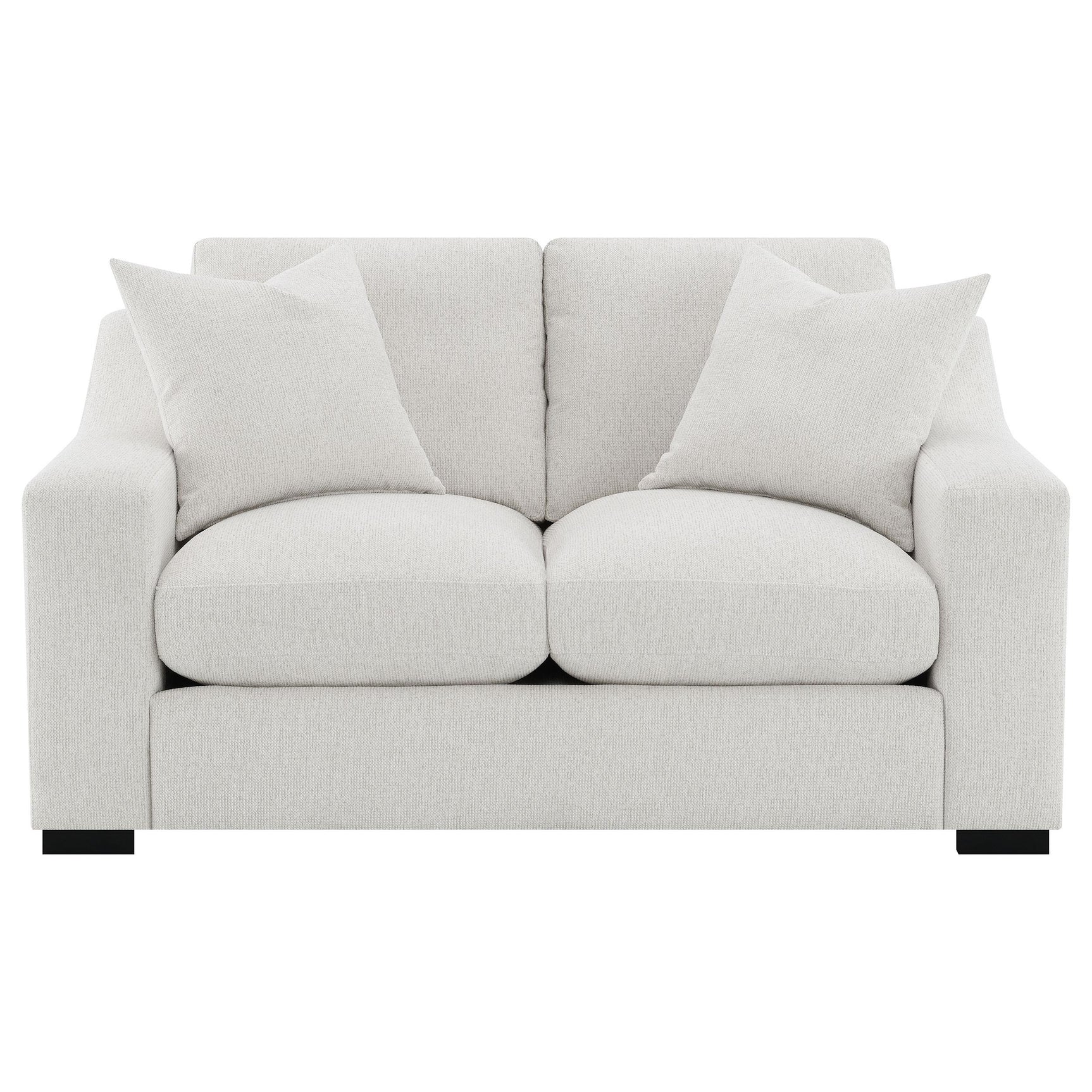 Ashlyn Loveseat side view showing curved track arm