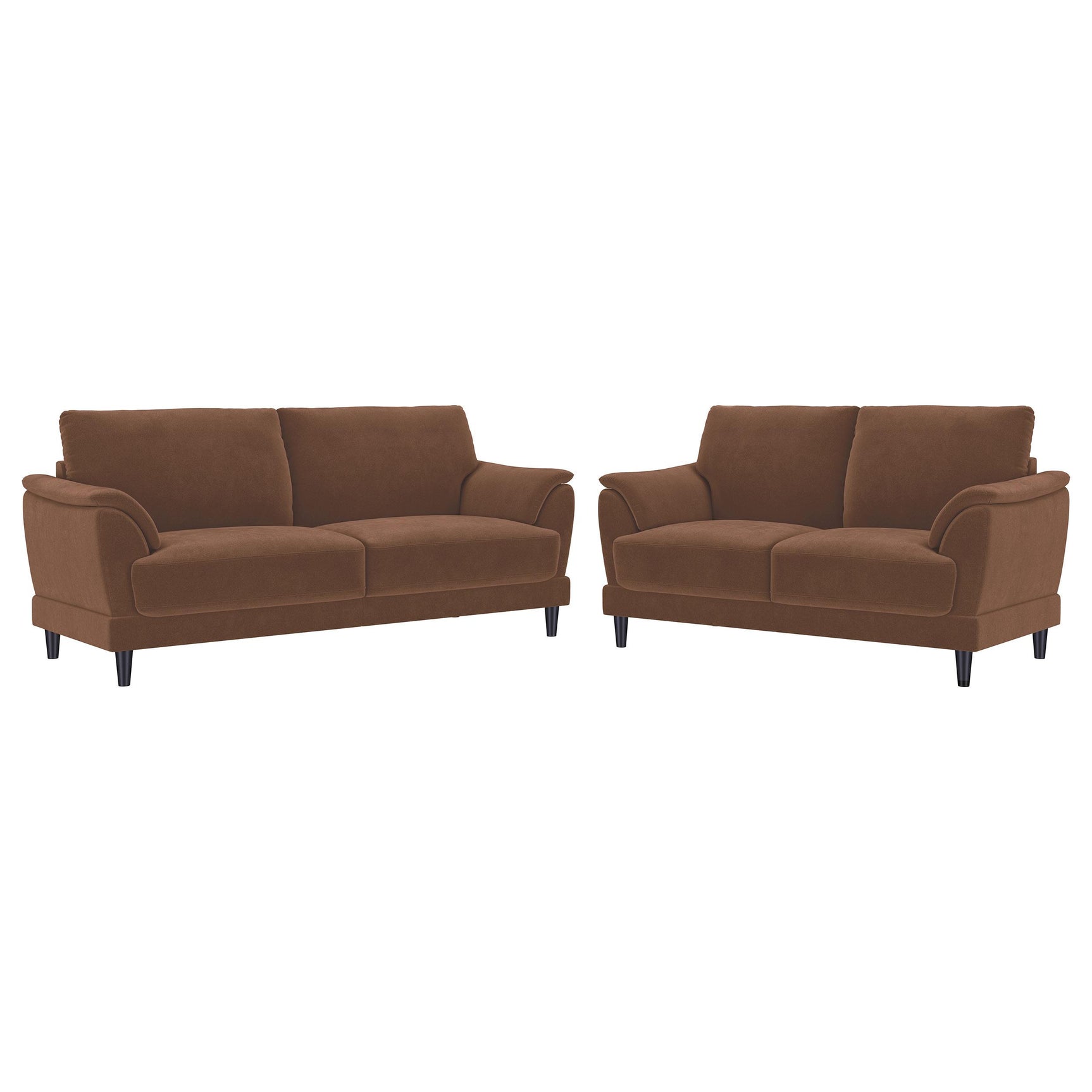 Side view of Selma 2-piece velvet sofa set showing crescent arm design