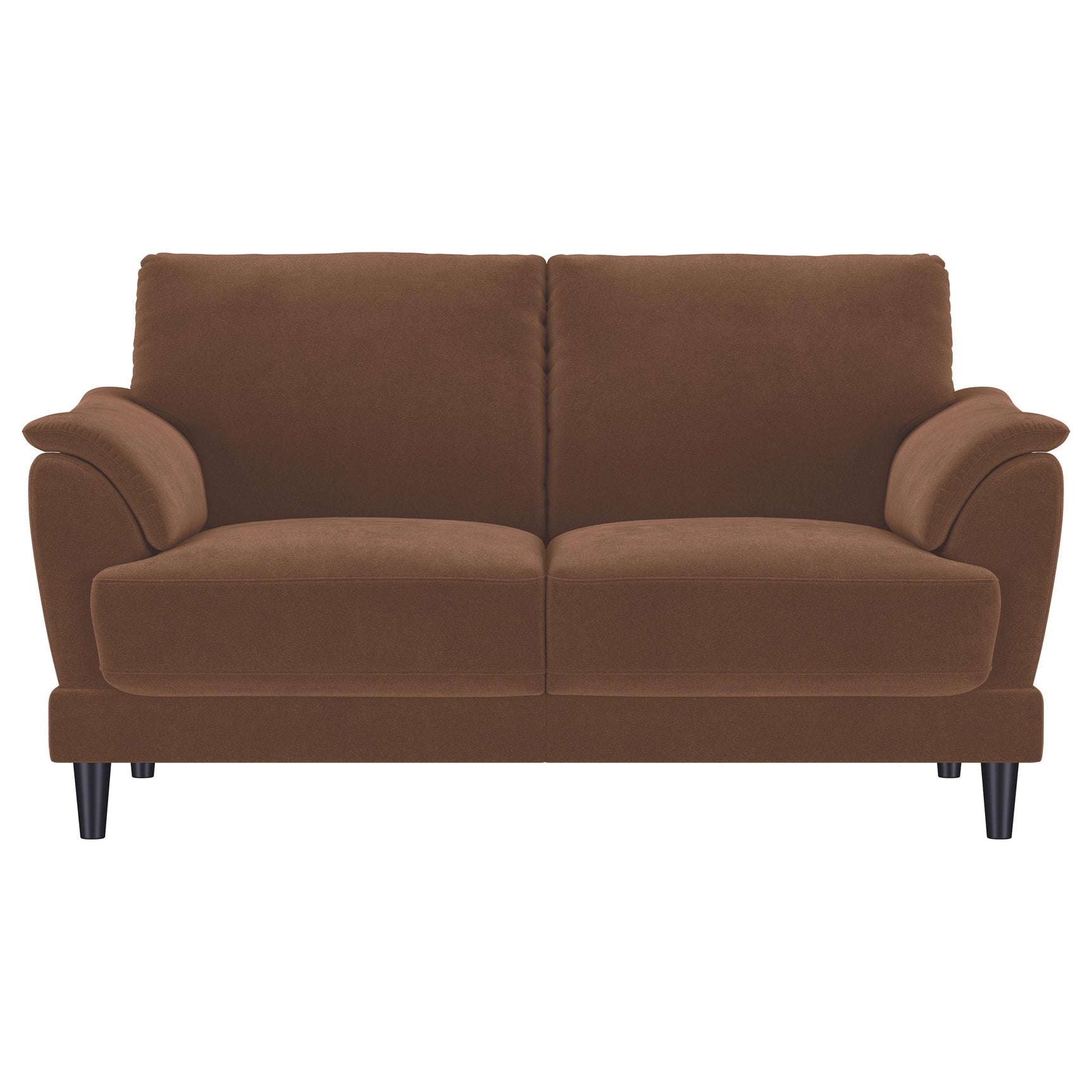 Main sofa view with rust velvet upholstery