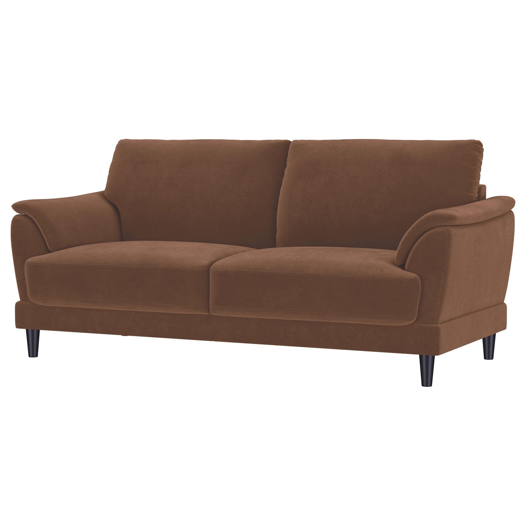 Front view of Selma crescent arm sofa in rust velvet