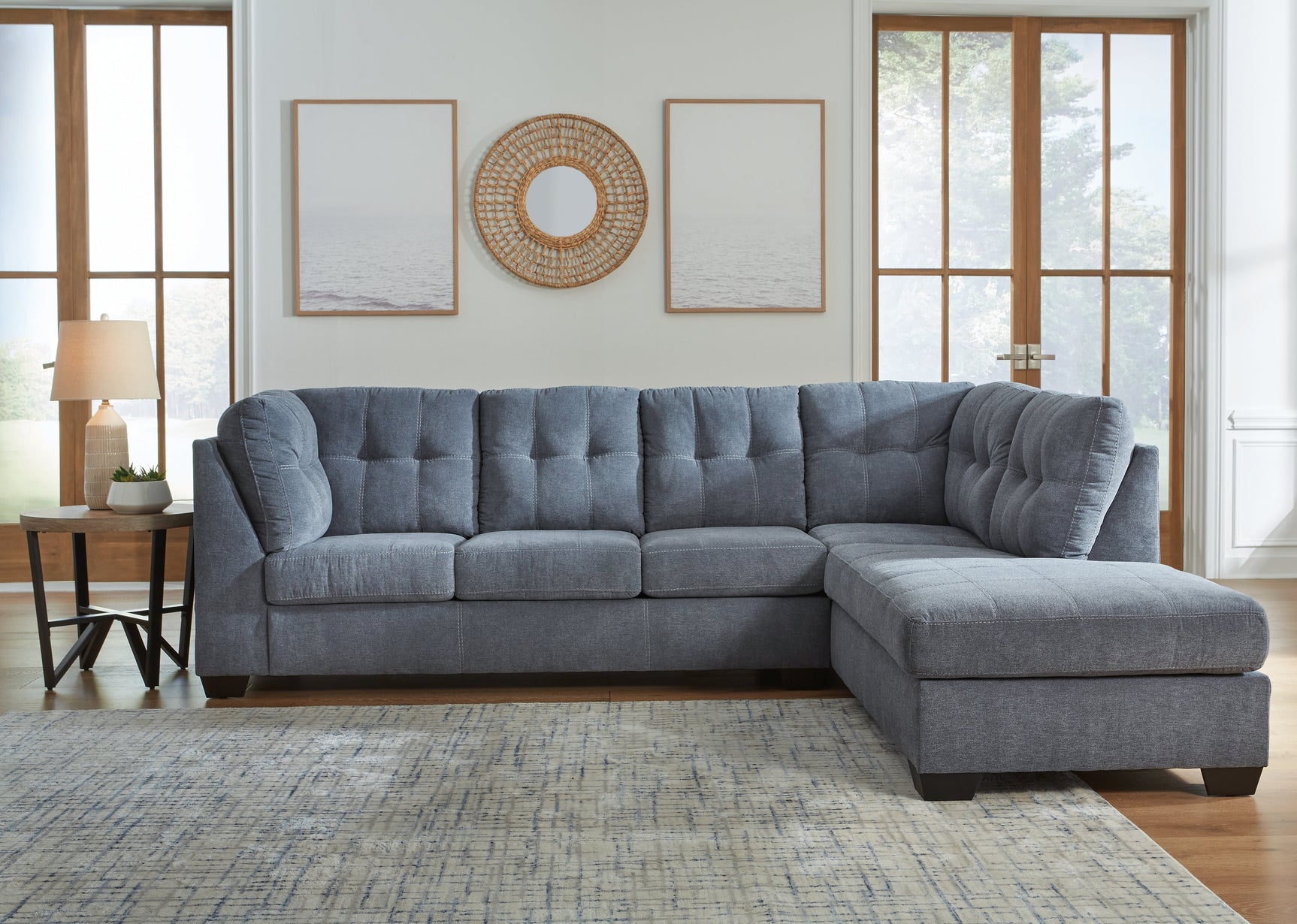 Room view showing Marleton Denim Microfiber 2-Piece Sectional with Chaise