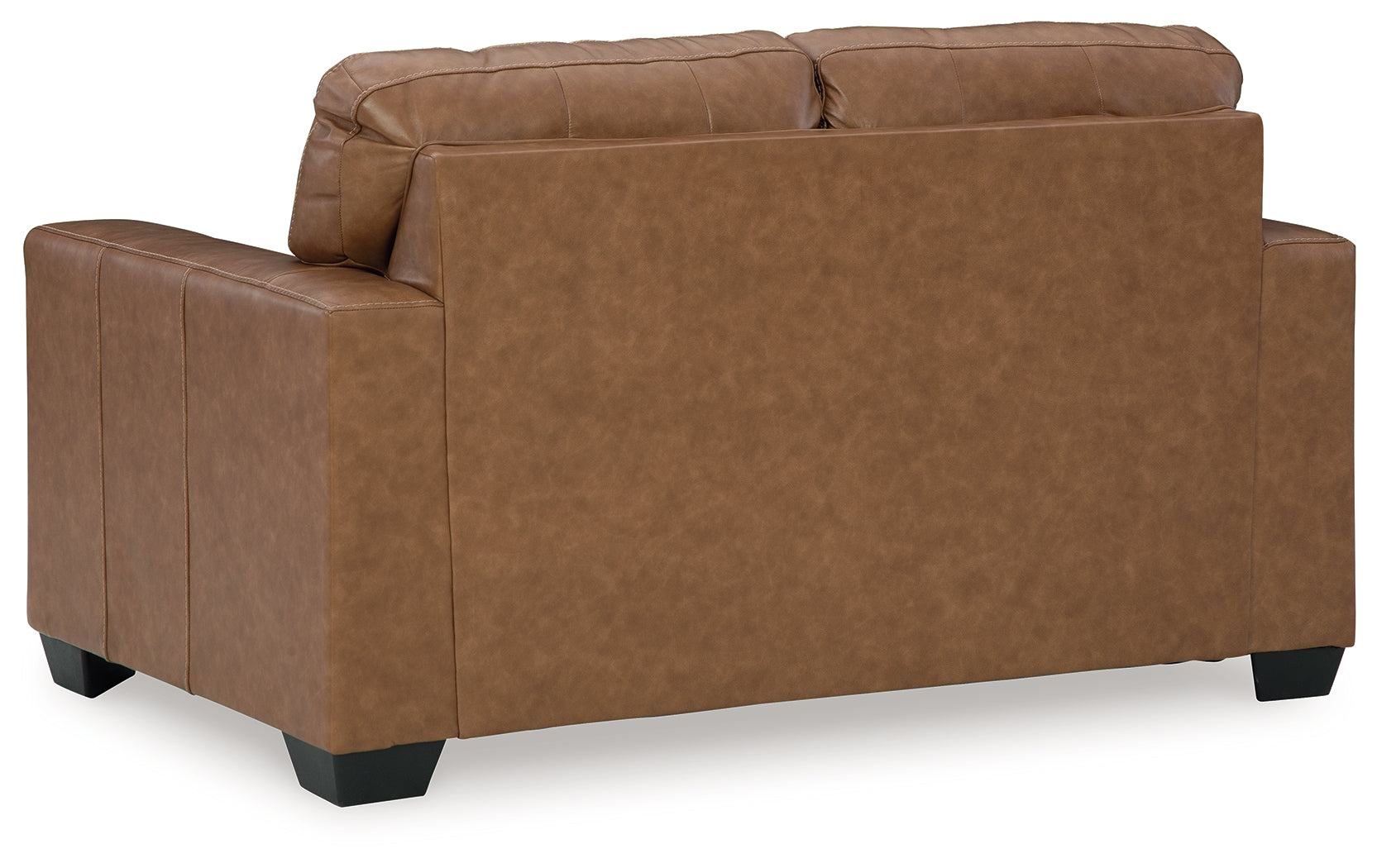 Detailed look at the loveseat's two-tone leather match upholstery texture