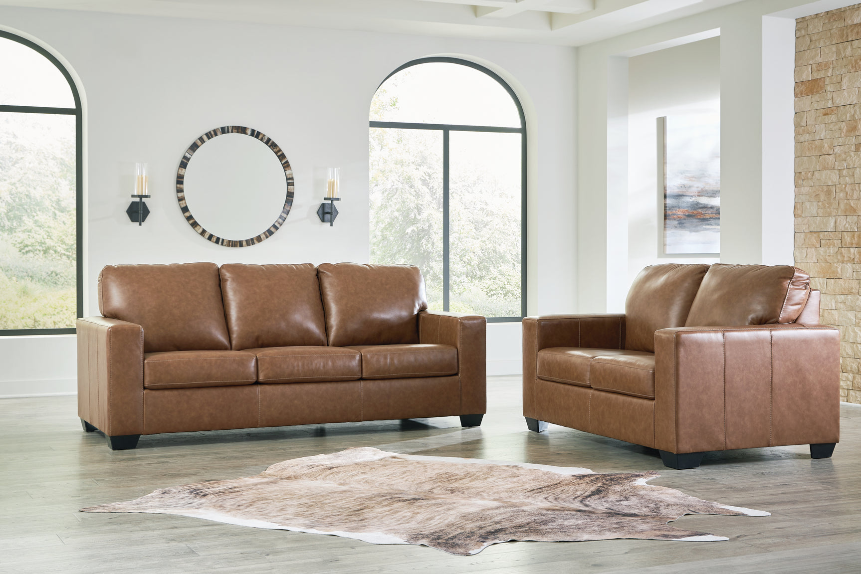 Side view of Bolsena Caramel Sofa and Loveseat set