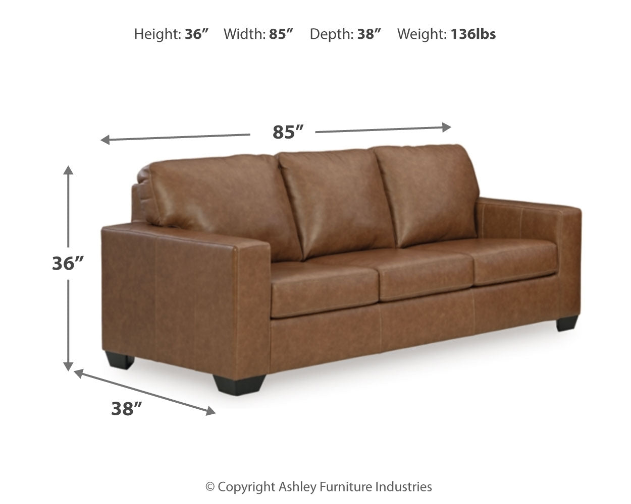 Dimension diagram for sofa