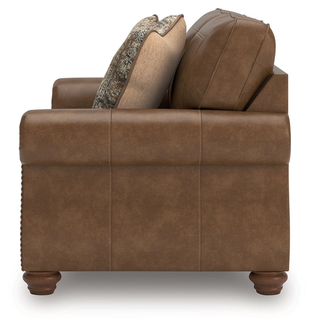 Angle view highlighting loveseat seat and arm design