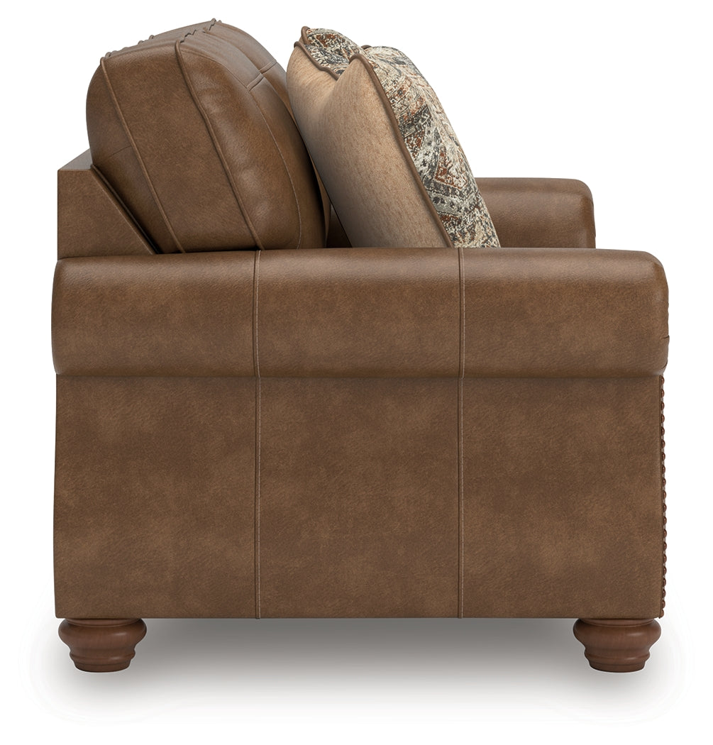 Back view of Chasemore Earth Loveseat showing smooth upholstery and frame