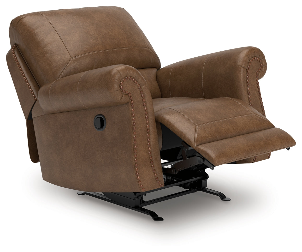 Chasemore Earth Faux Leather Swivel Glider Recliner open recline main view