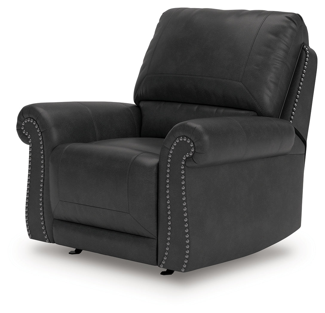 Chasemore Granite Faux Leather Swivel Glider Recliner side angle view