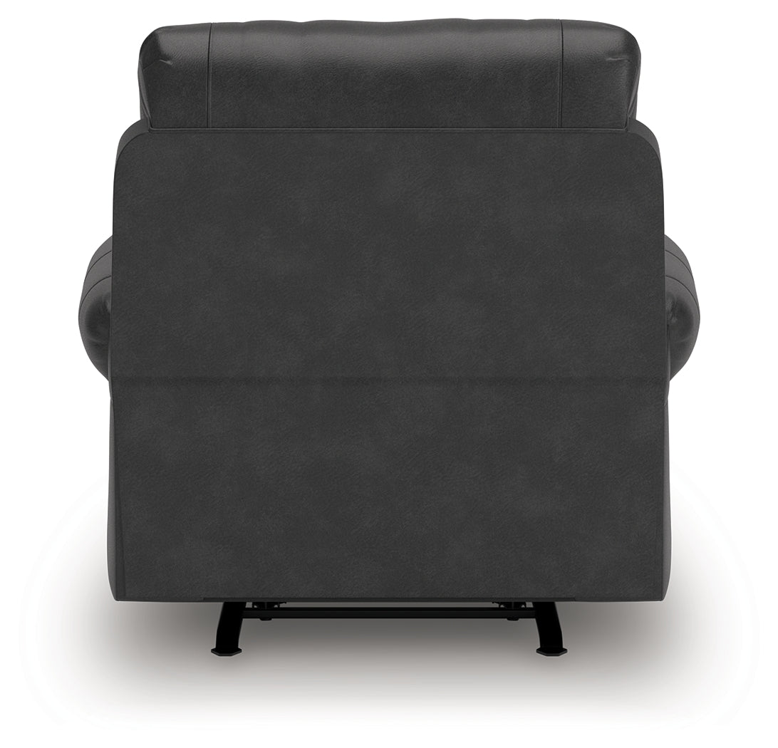 Back side view of Chasemore Granite Faux Leather Swivel Glider Recliner