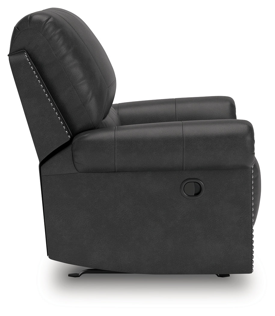 Main side view of Chasemore Granite Faux Leather Swivel Glider Recliner