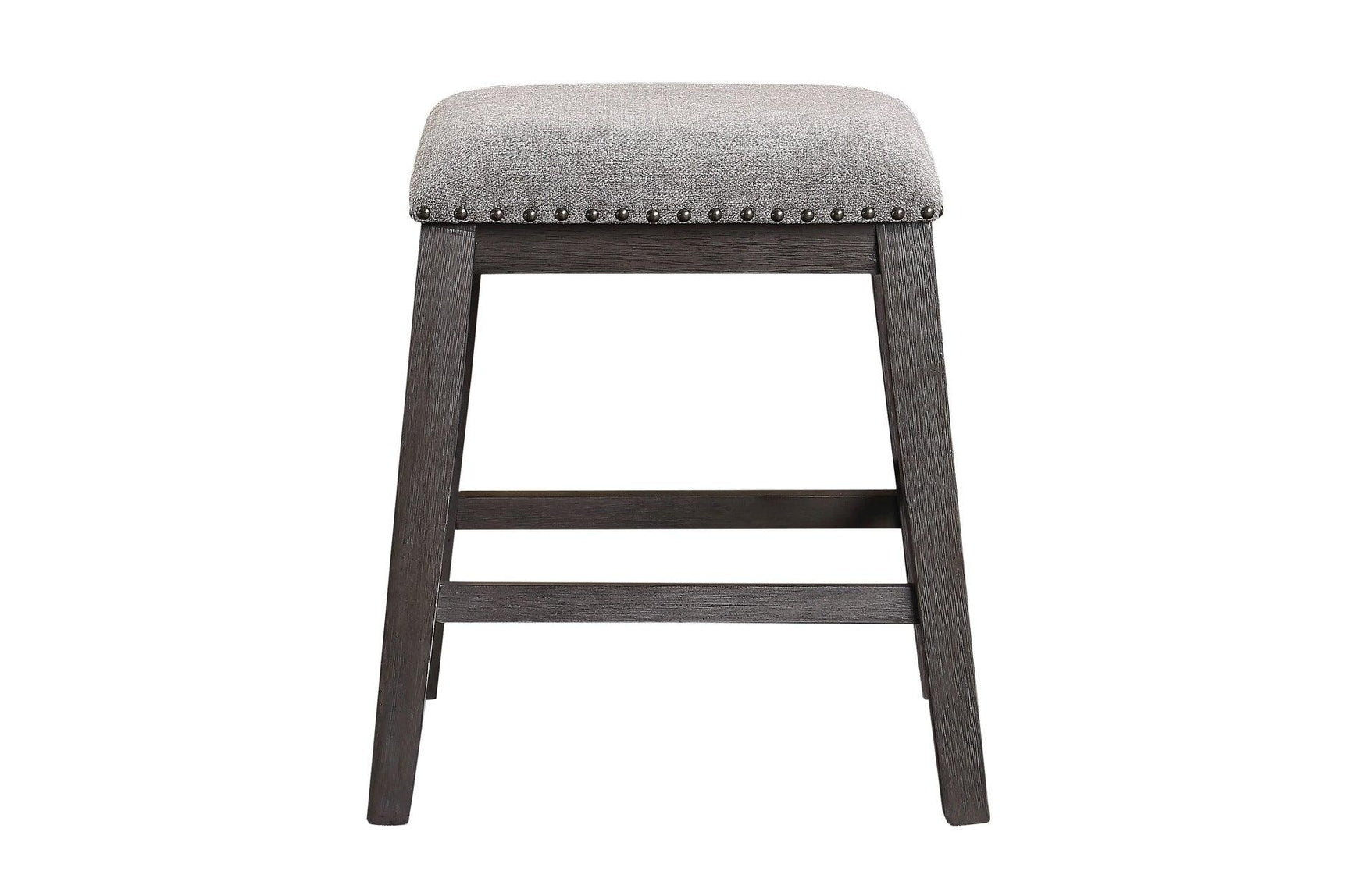 Front view of Timbre gray chenille fabric stools with nailhead trim