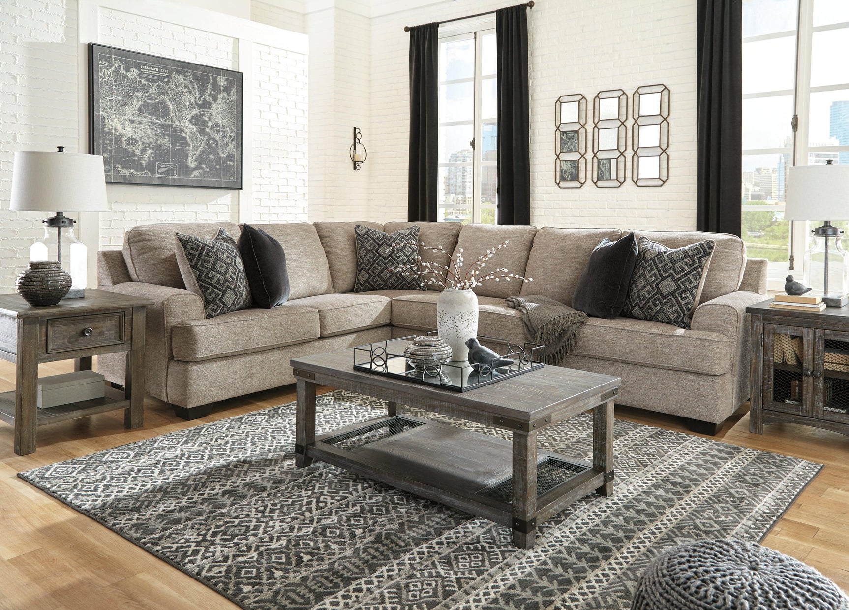 room view of Bovarian Stone Chenille 3-Piece Sectional sectional sofa