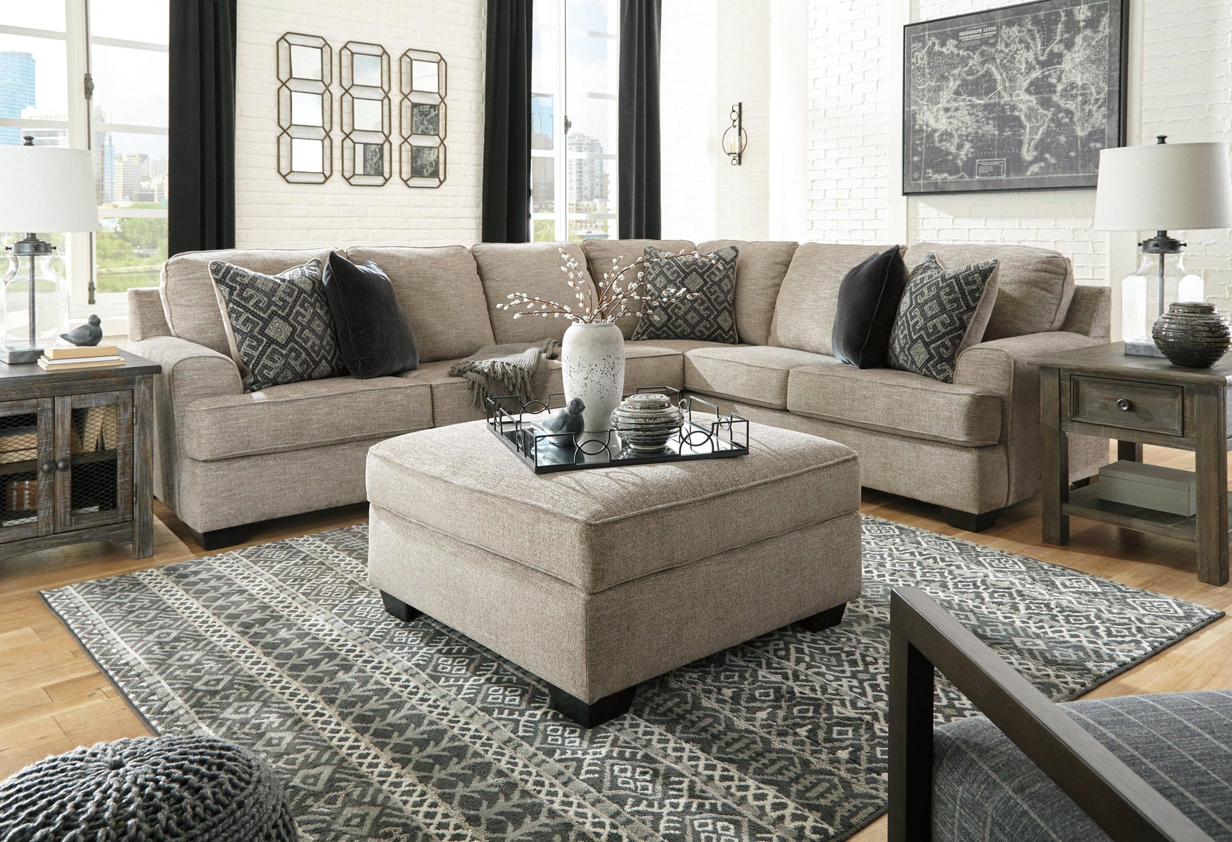 close-up detail of sectional sofa arm and upholstery