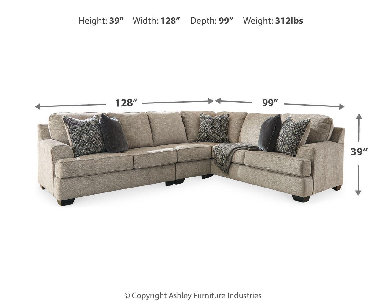 Bovarian Stone Chenille 3-Piece Sectional - image 4