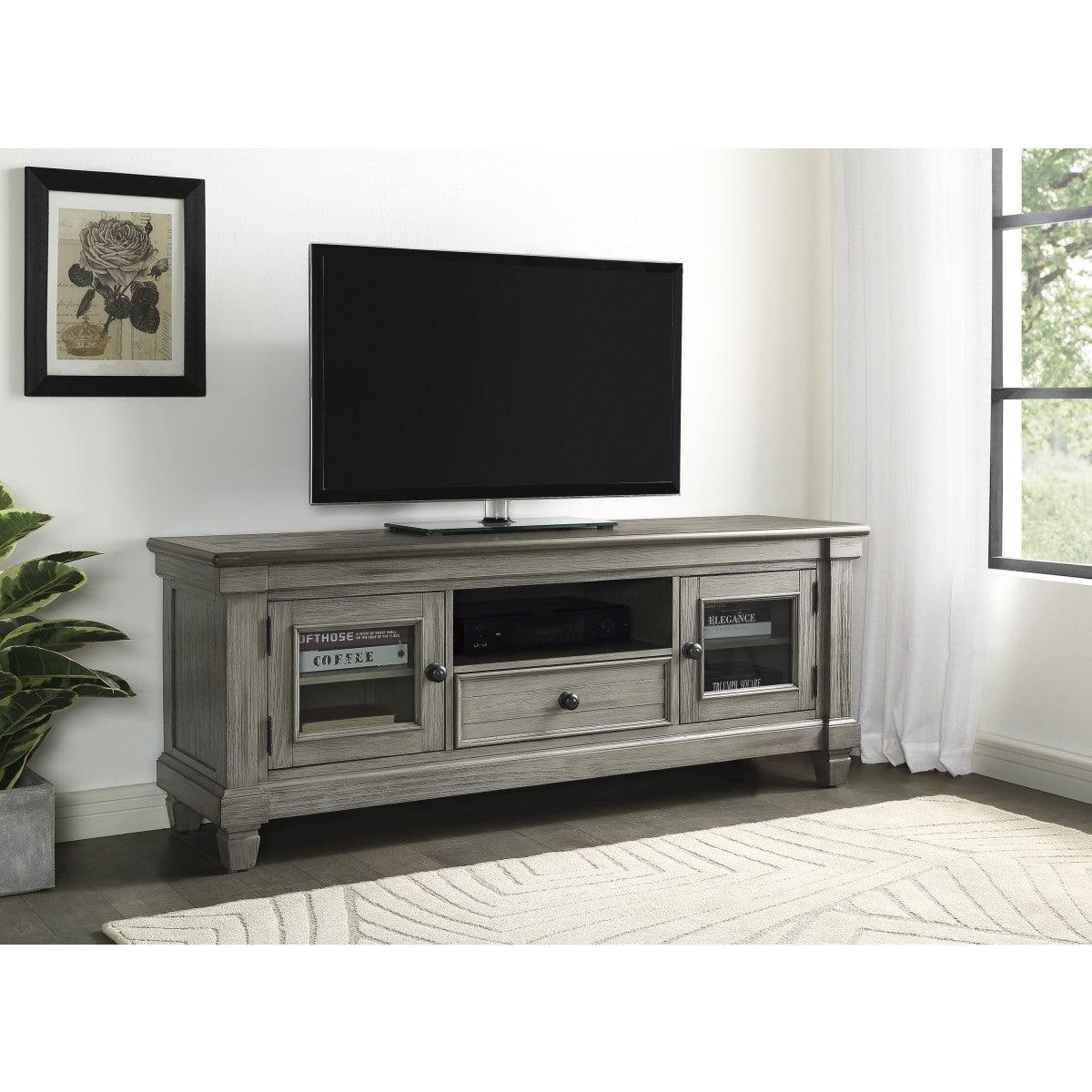 Granby TV stand angled view highlighting drawer and cabinet