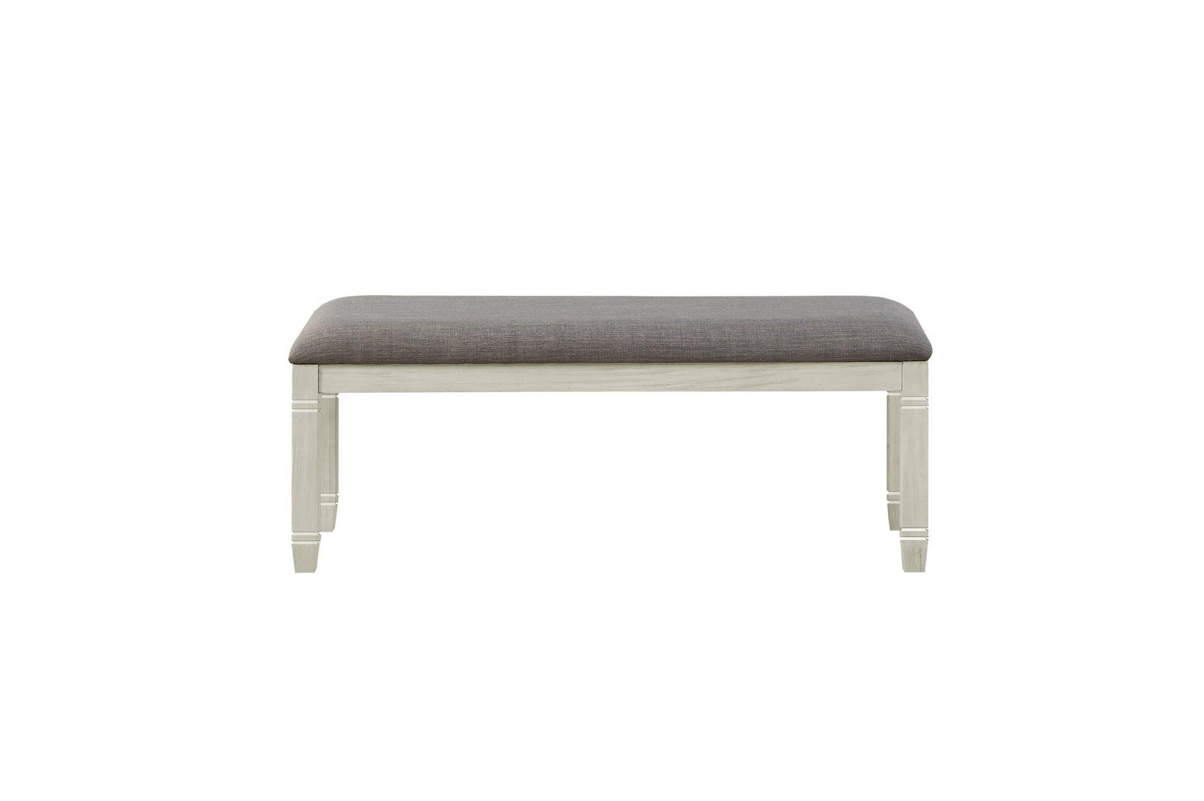 Granby Antique White Rosy Brown Fabric Counter Height Storage Dining Set bench front view
