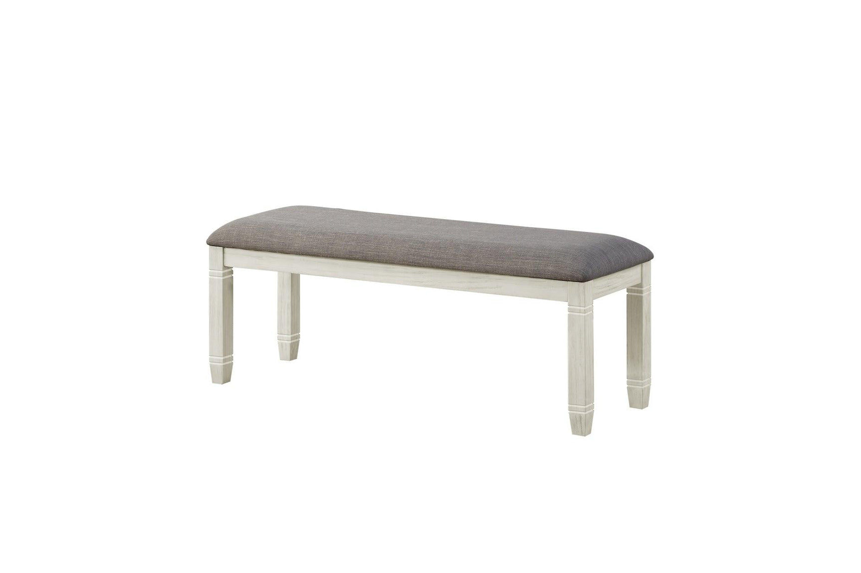 Granby Antique White Rosy Brown Fabric Counter Height Storage Dining Set bench side view
