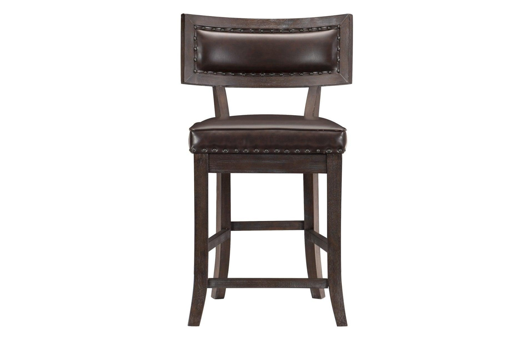 Side view of four faux leather chairs in Oxton Espresso set