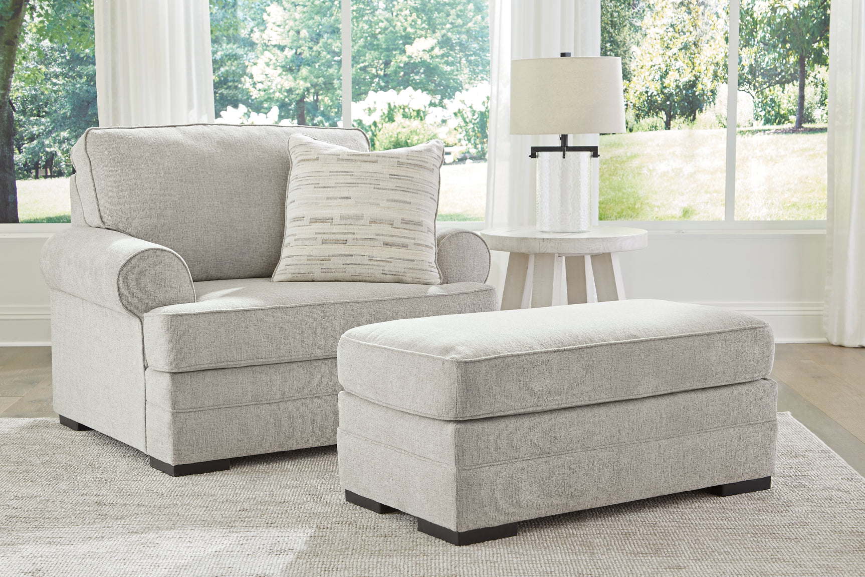 Eastonbridge Shadow sofa chaise, chair, and ottoman set in Shadow fabric