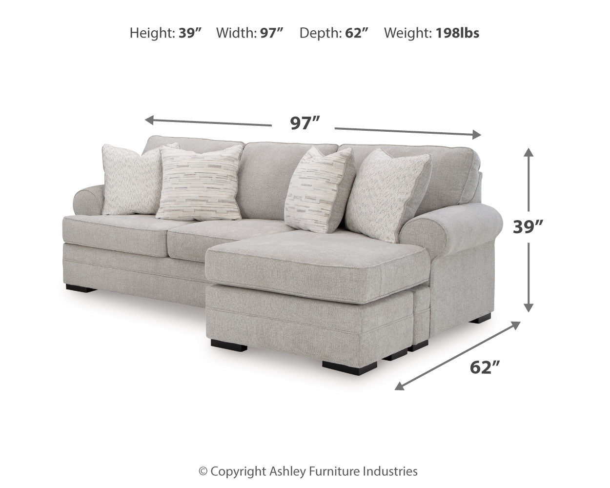 Eastonbridge Shadow sofa chaise, chair, and ottoman set in Shadow fabric