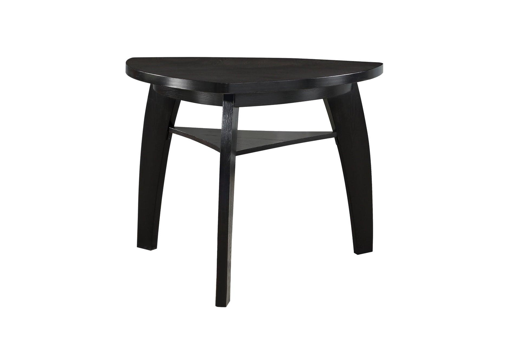 Side view of triangular dining table and chairs