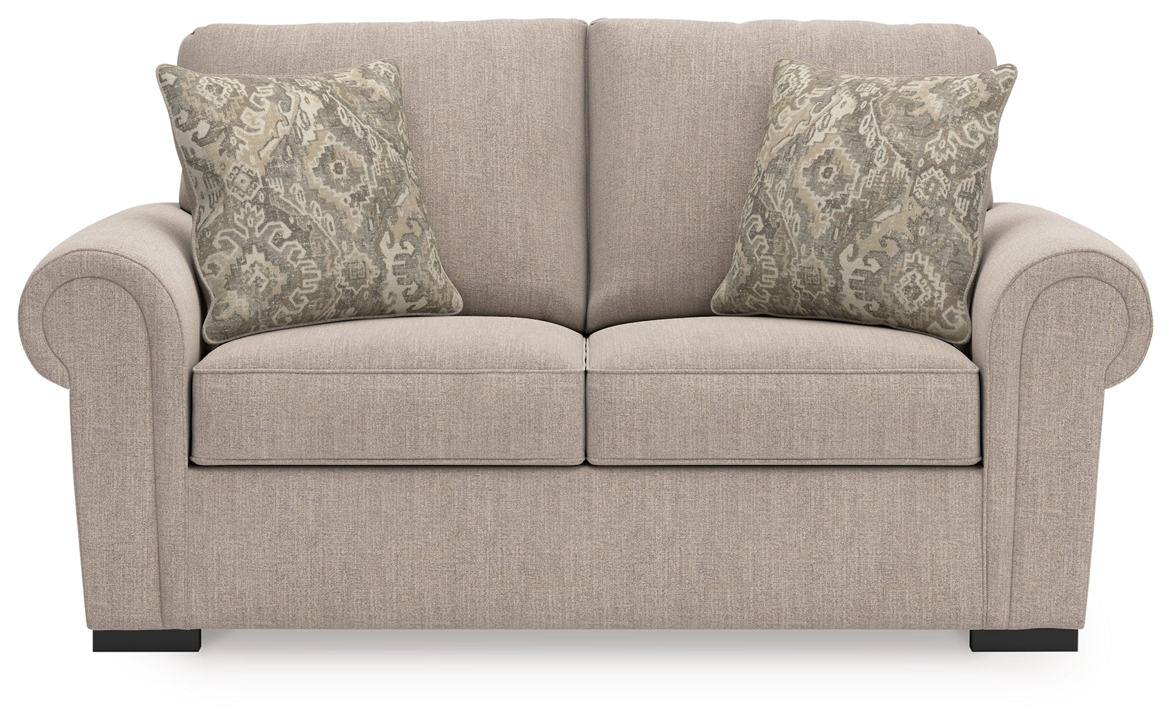 Sararose Heather chenille loveseat head-on front view
