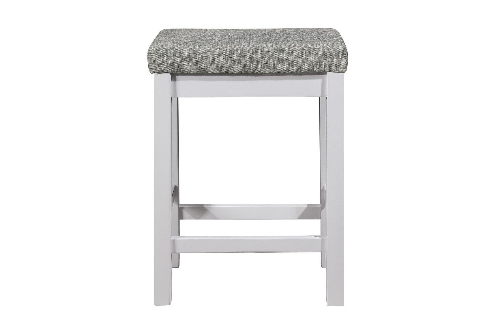 Connected White Fabric Rectangular Counter Height Dining Set chair front detail