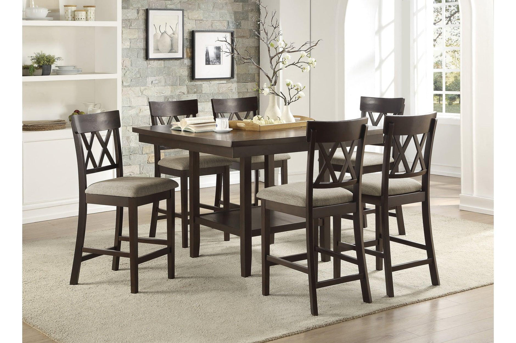 Top view of Balin brown rectangular counter height dining table