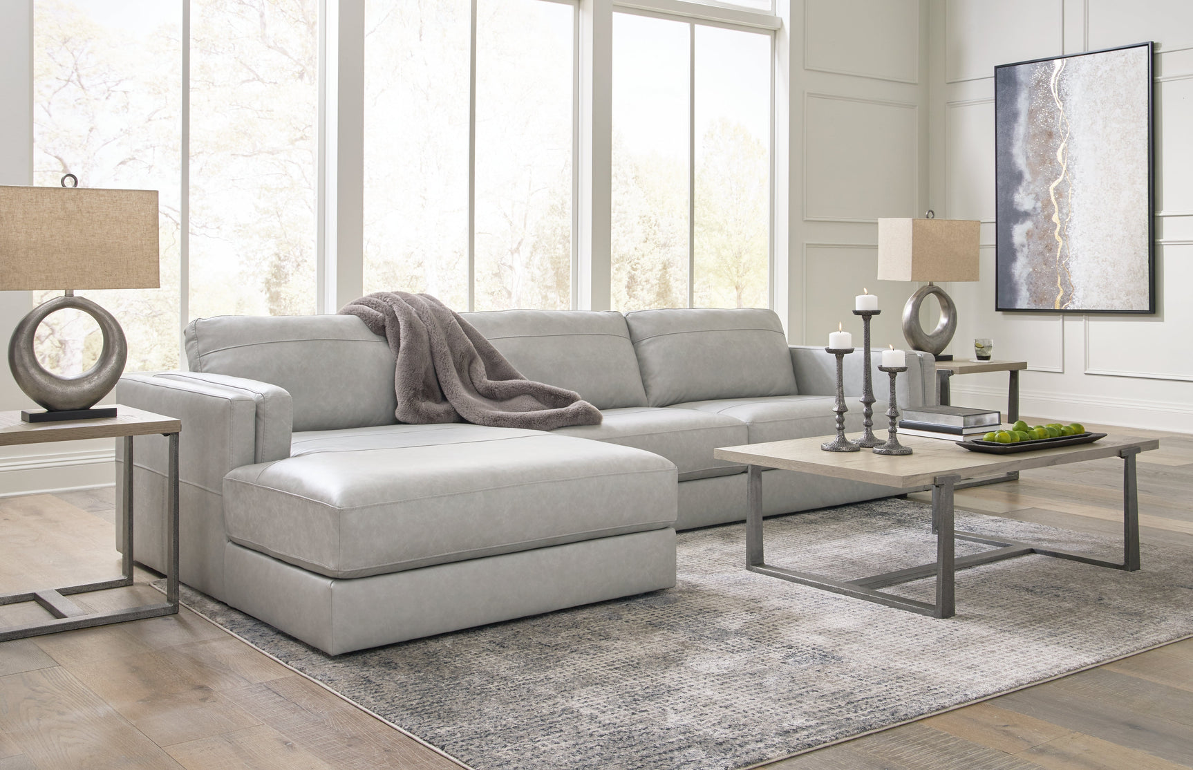 Front view of Amiata Glacier sectional sofa with chaise