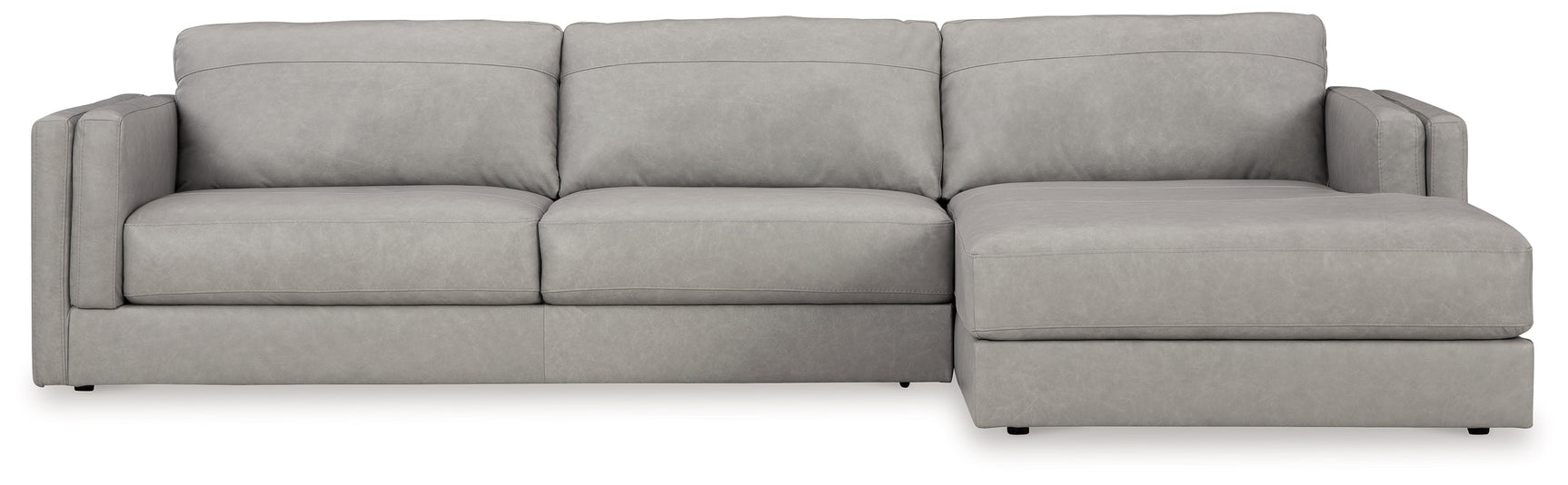Detail view of glacier leather upholstery on sectional