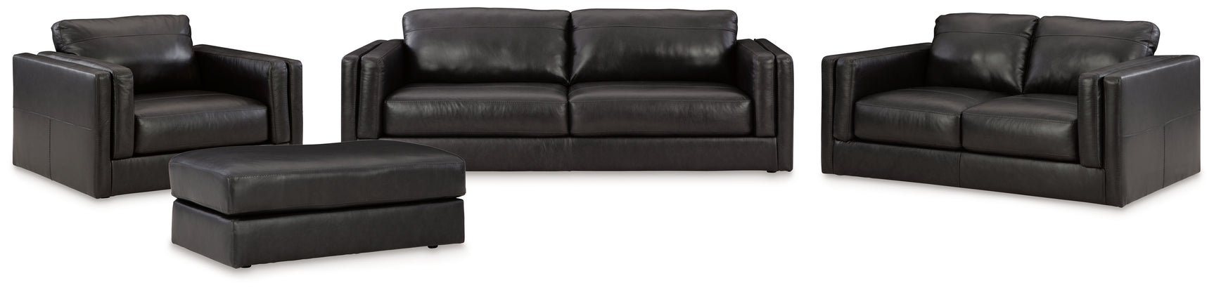 Side view of Amiata Onyx sofa, loveseat, chair, and ottoman set