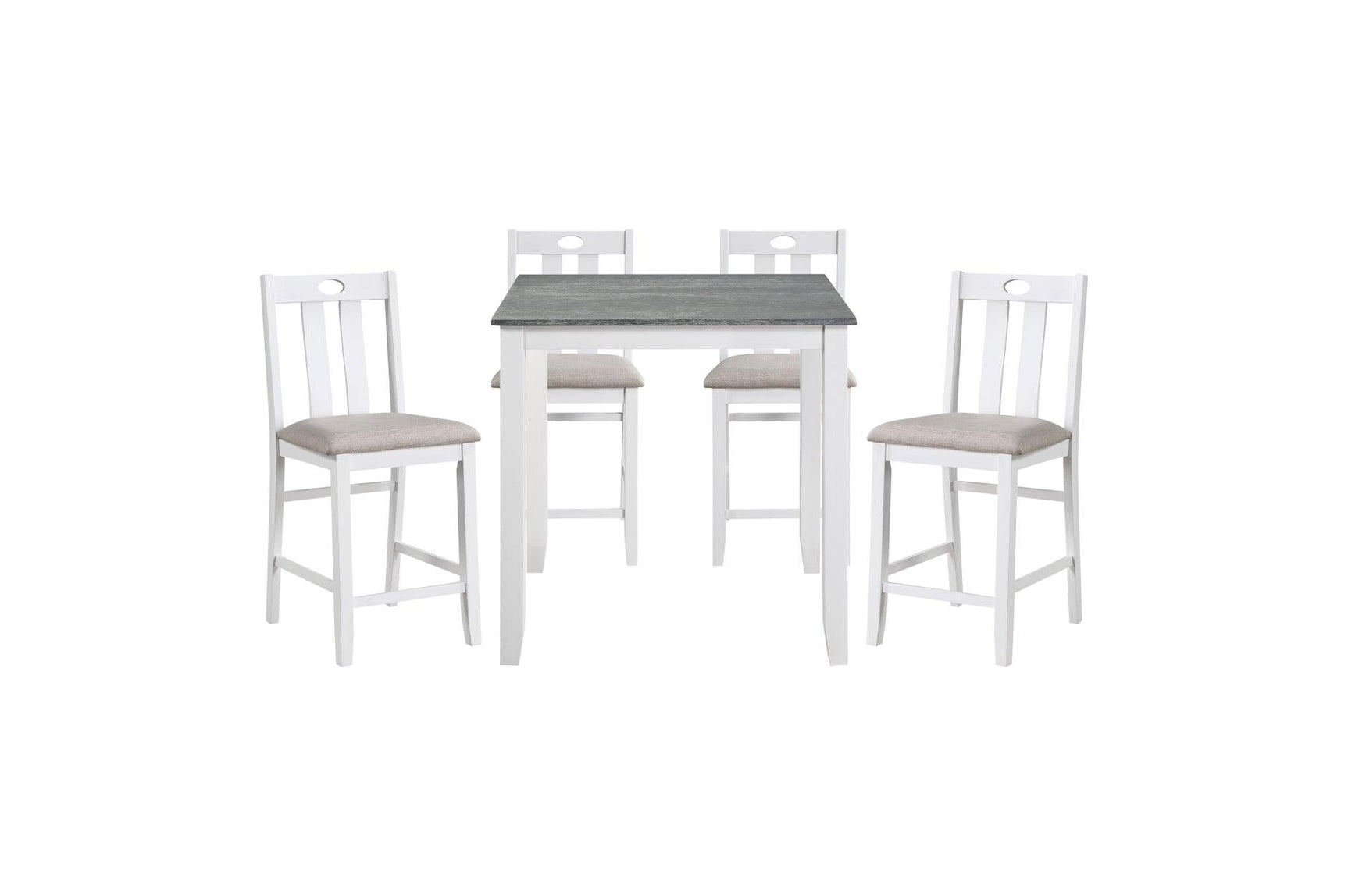 side view of Lowell white and gray fabric square counter height dining set