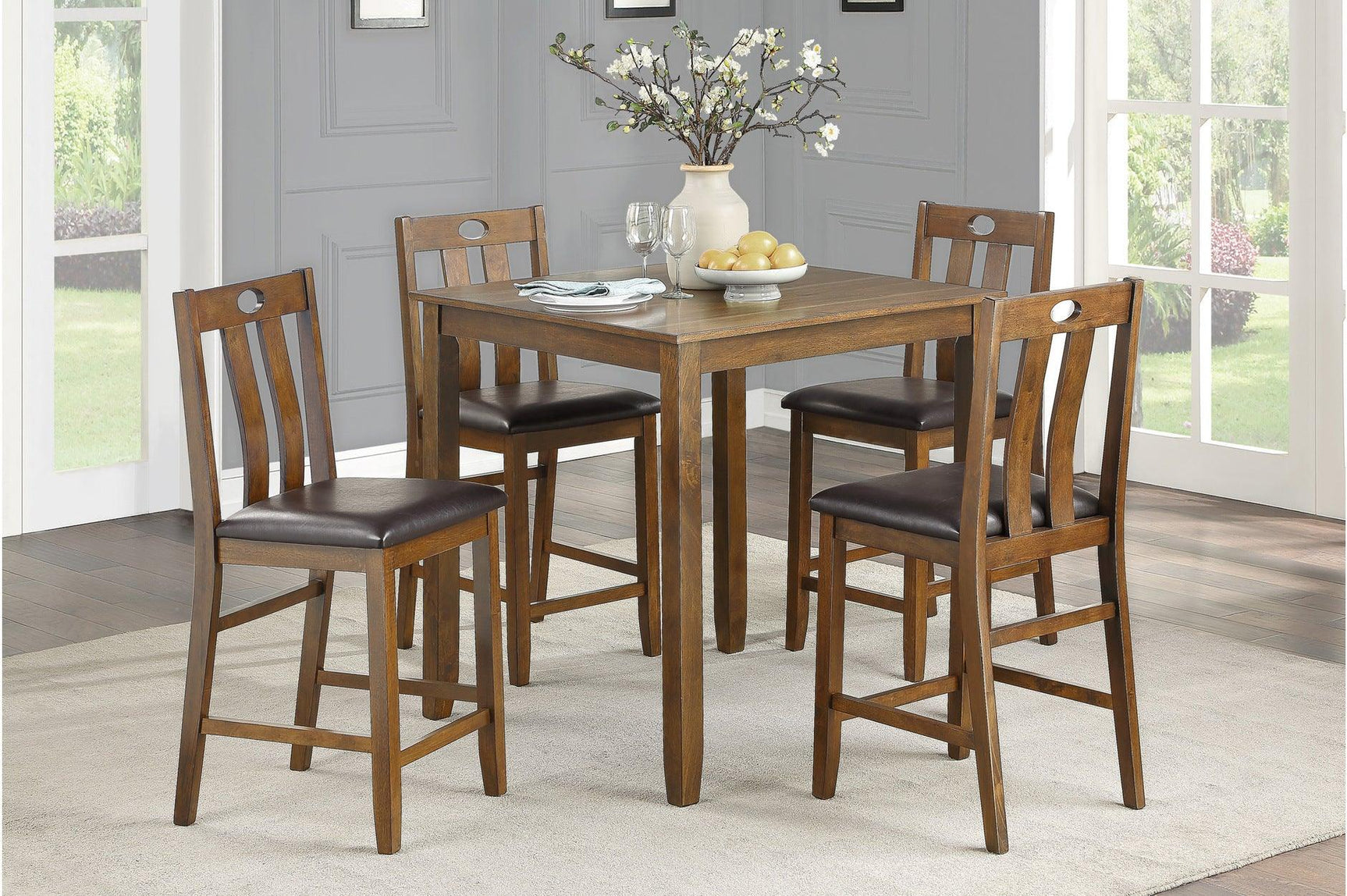 Weston Brown brown faux leather faux leather counter height dining table and chairs set front view