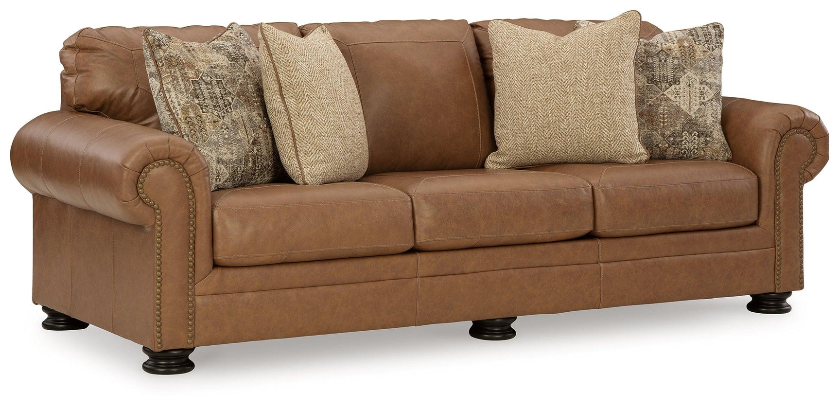 Carianna Caramel Leather Queen Sofa Sleeper side view showing arm