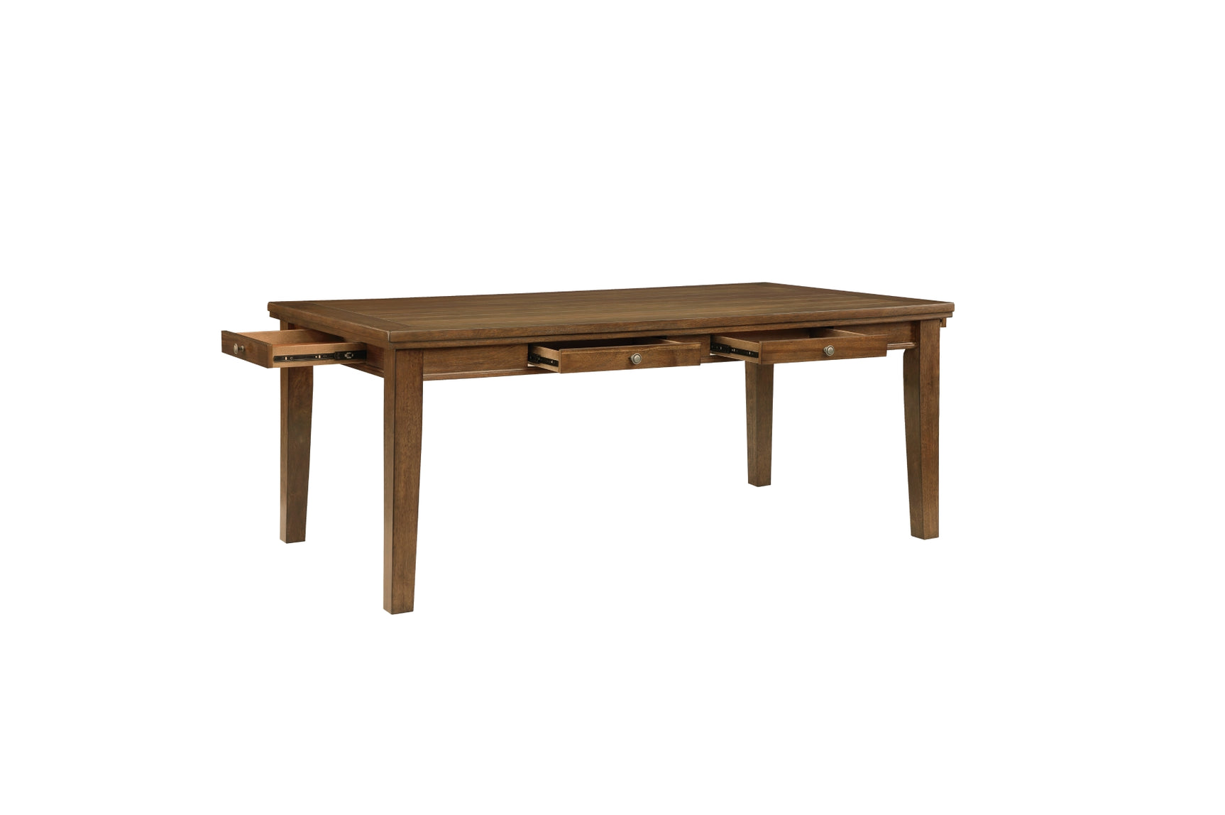 angled view of Tigard Brown Dining Room Set with chairs
