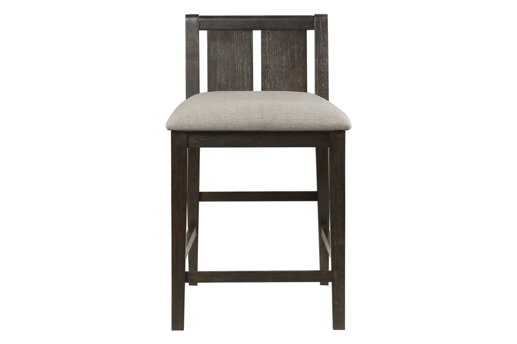 Detail view of Daye dark brown fabric upholstered chair front