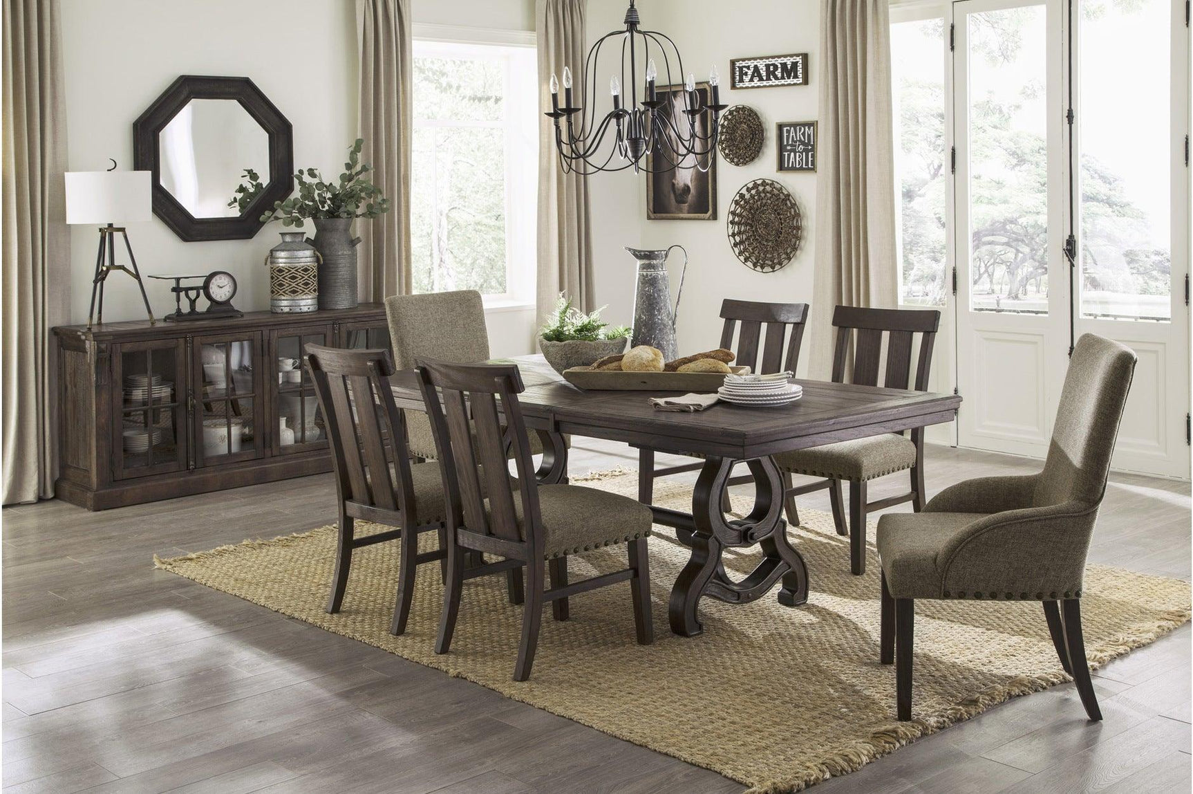 Gloversville Neutral Fabric Rectangular Dining Room Set room view