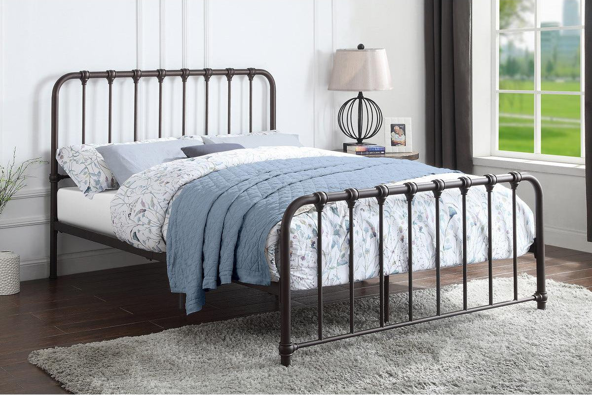 Bethany Queen Platform Bed metal frame dark bronze angle view