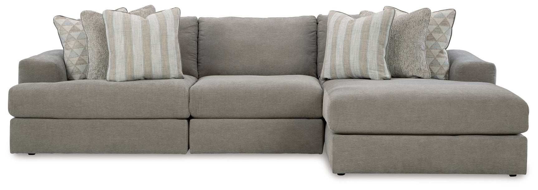 Side view of Avaliyah Ash Chenille 3-Piece Sectional Sofa with Chaise