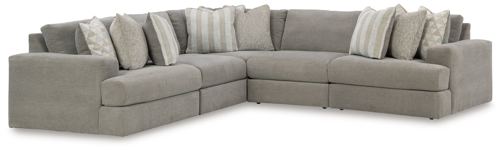 Side angle view of Avaliyah ash chenille sectional sofa