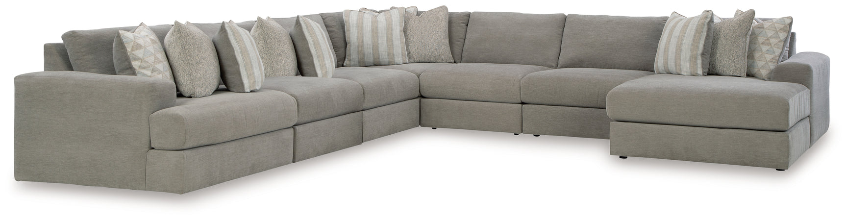 Main view showing full Avaliyah Ash 7-Piece Sectional with Ottoman sofa