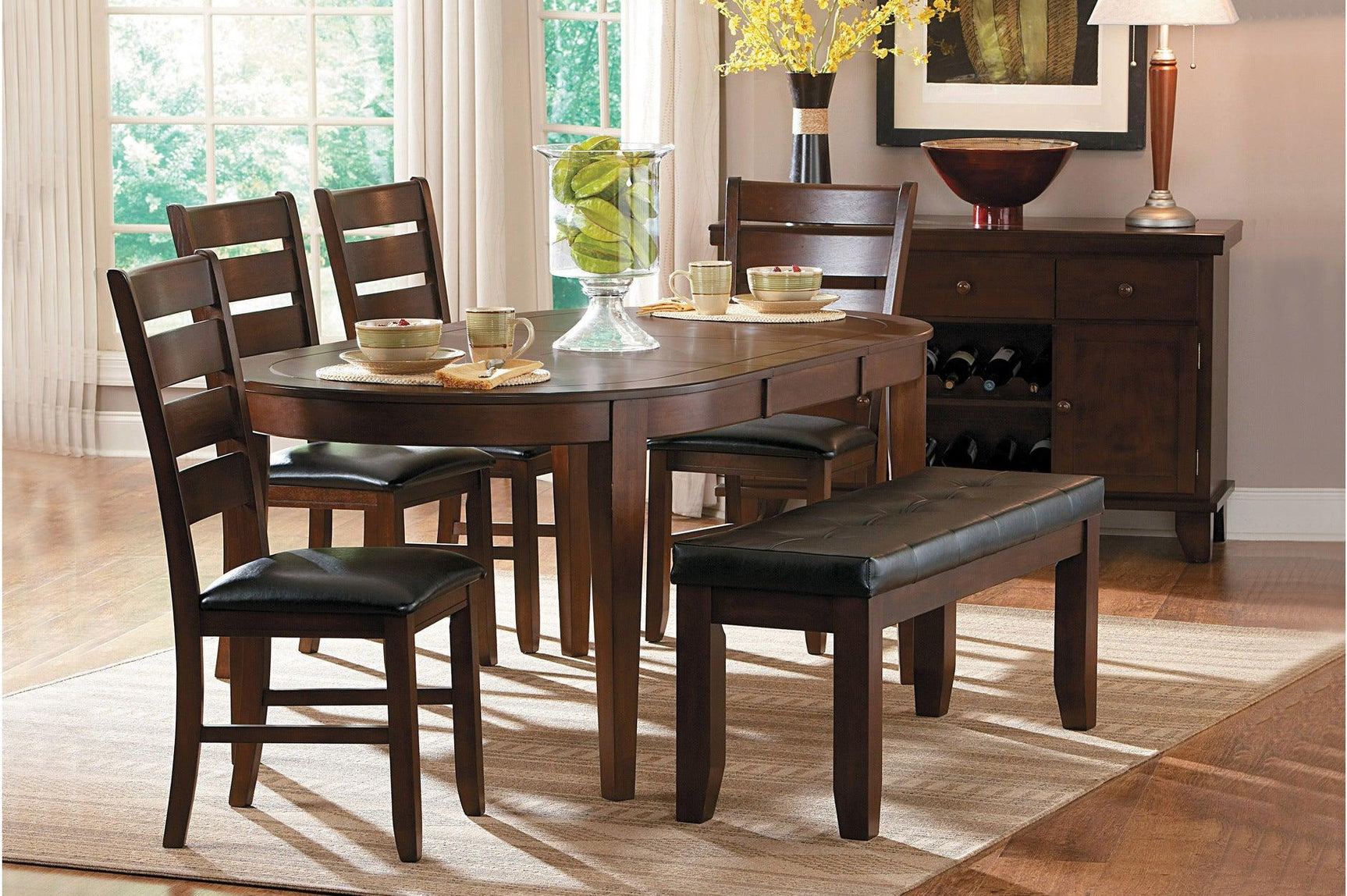 Main view of Ameillia Dark Oak Oval Dining Room Set with faux leather chairs