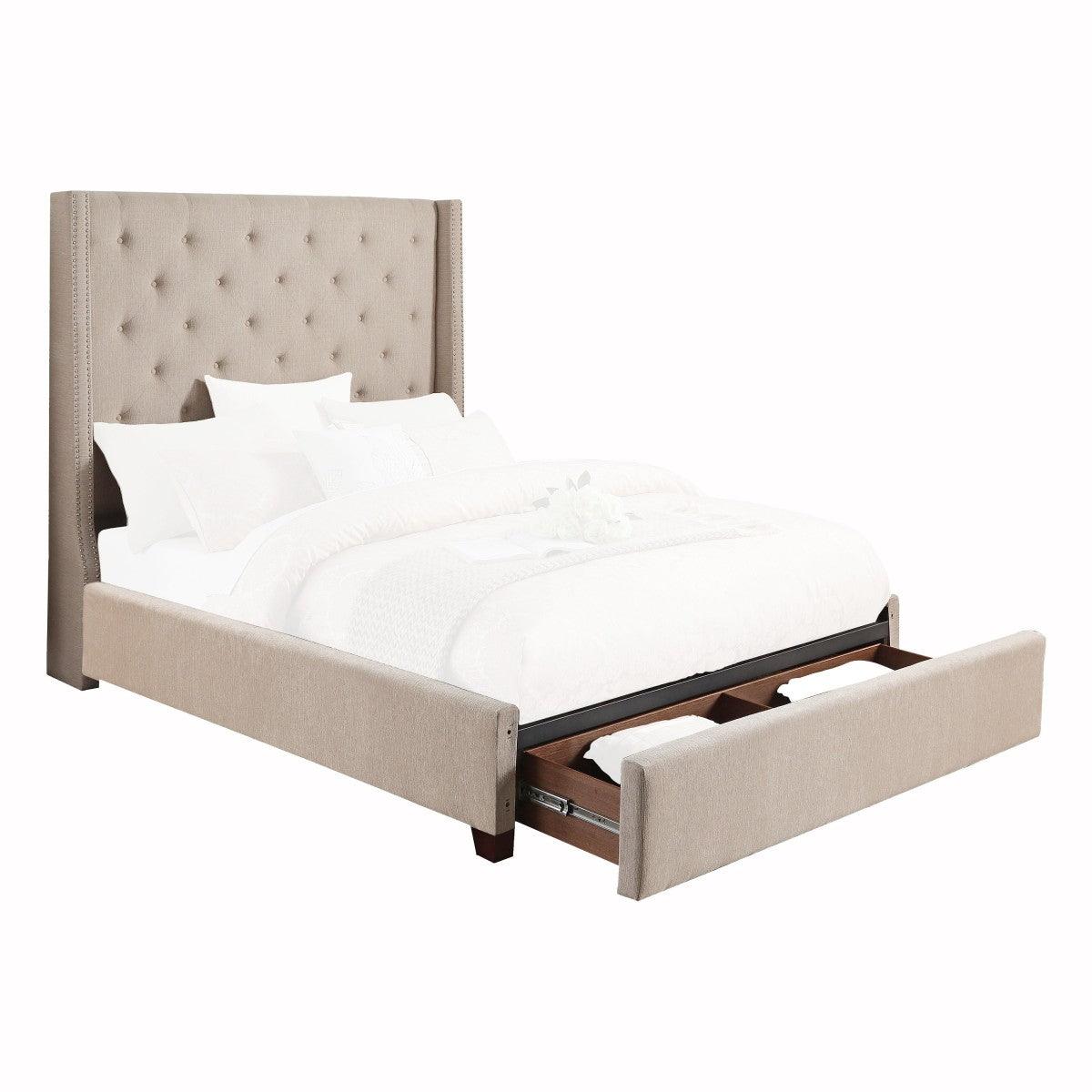 Fairborn Beige Solid Wood And Plywood Fabric Upholstered Tufted Youth Full Platform Storage Bed - Ella Furniture
