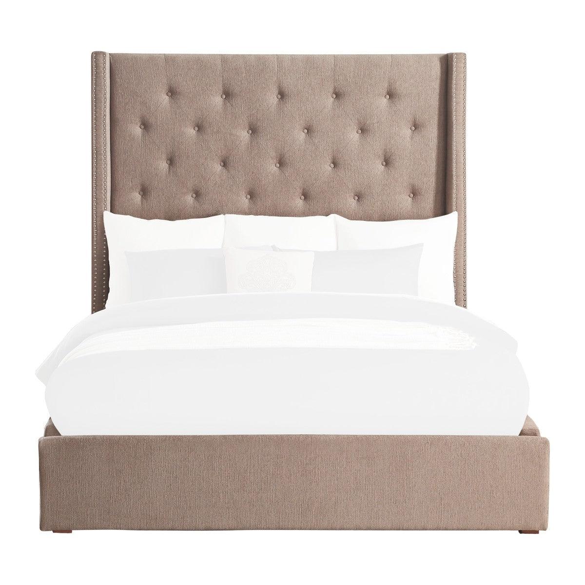 Fairborn Brown Fabric Tufted Panel Queen Platform Bed front view