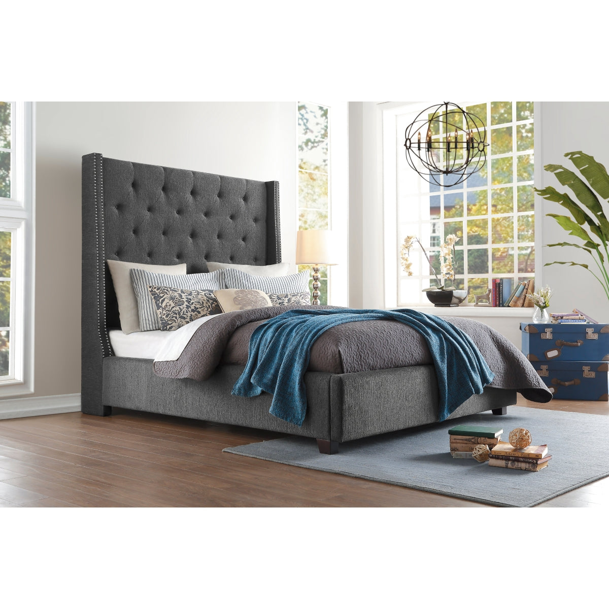 Fairborn Gray Upholstered Storage Platform King Bed