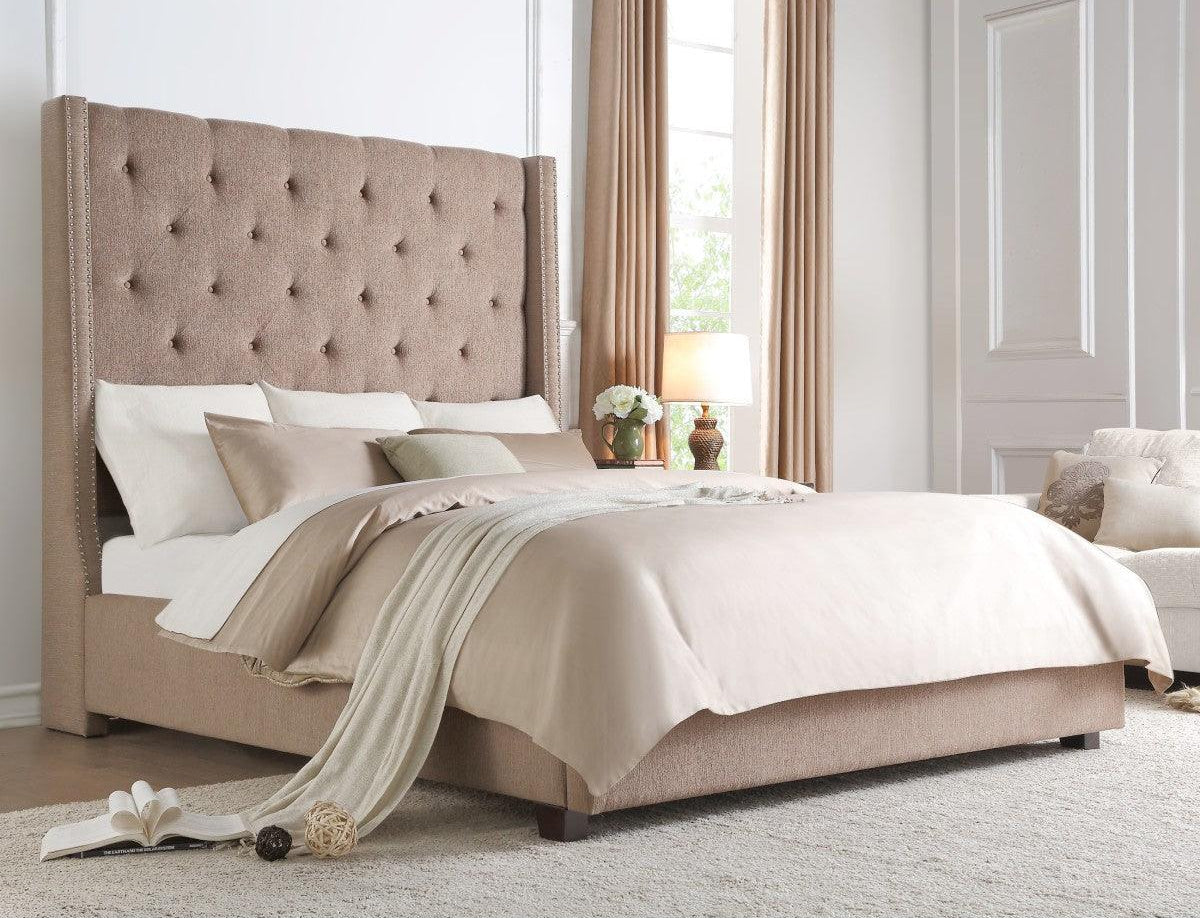 Fairborn Brown Fabric Tufted Panel Queen Platform Bed side view