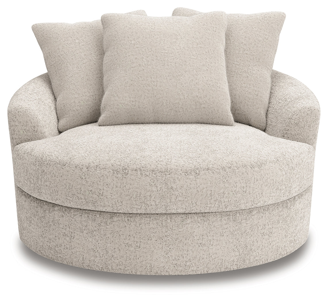 Head-on view of Cuddle Plush Arctic Chenille Velvet Oversized Swivel Accent Chair