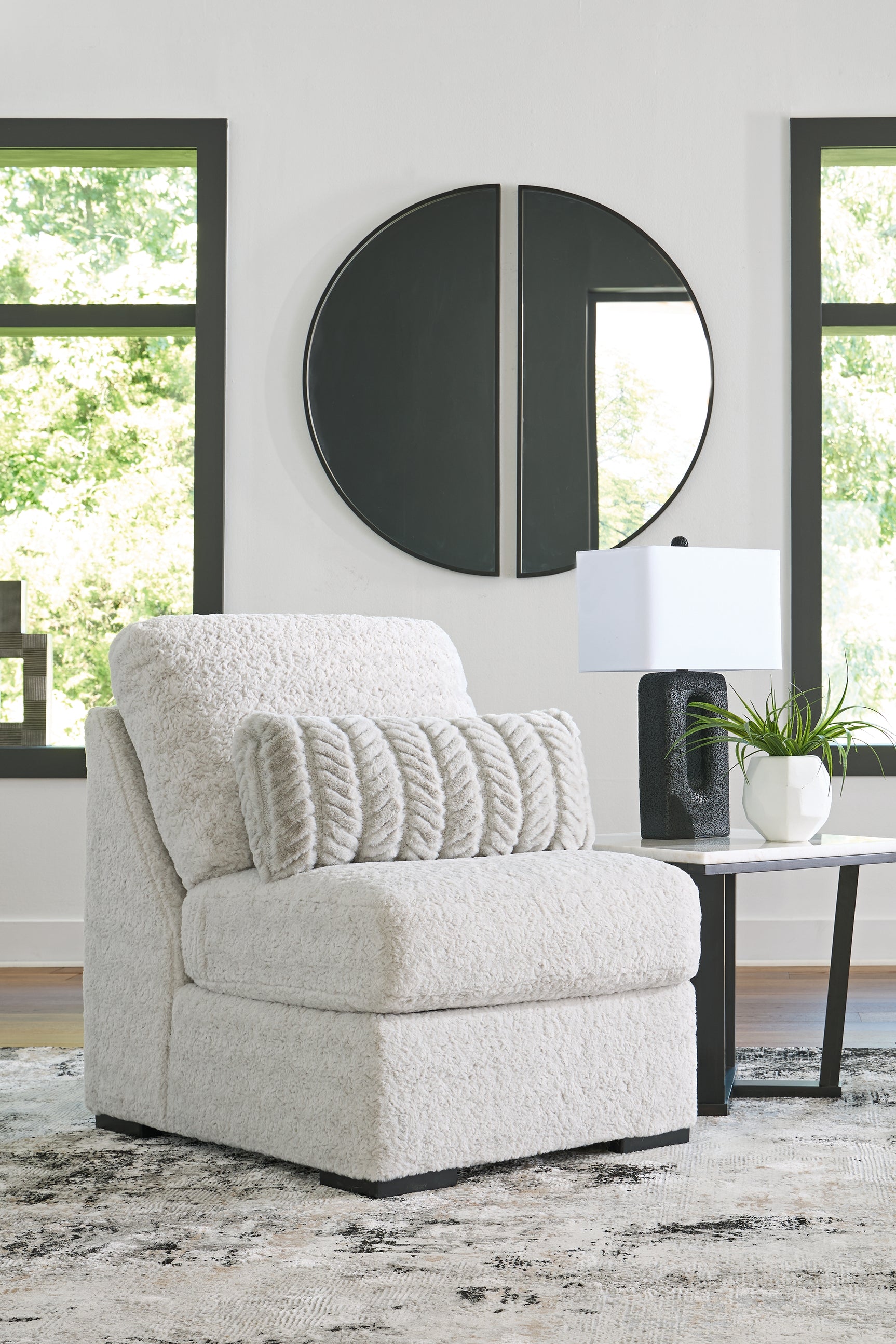 Detail close-up view of sectional sofa chaise